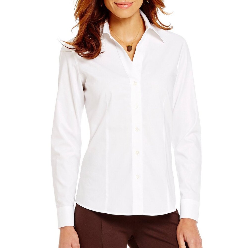 NWT Investments Christine Gold Label White Non-Iron Long Sleeve Size 8